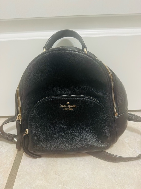 Kate Spade Leila Mini Dome Backpack Black Pebbled Leather Gold Logo Bag main image 9